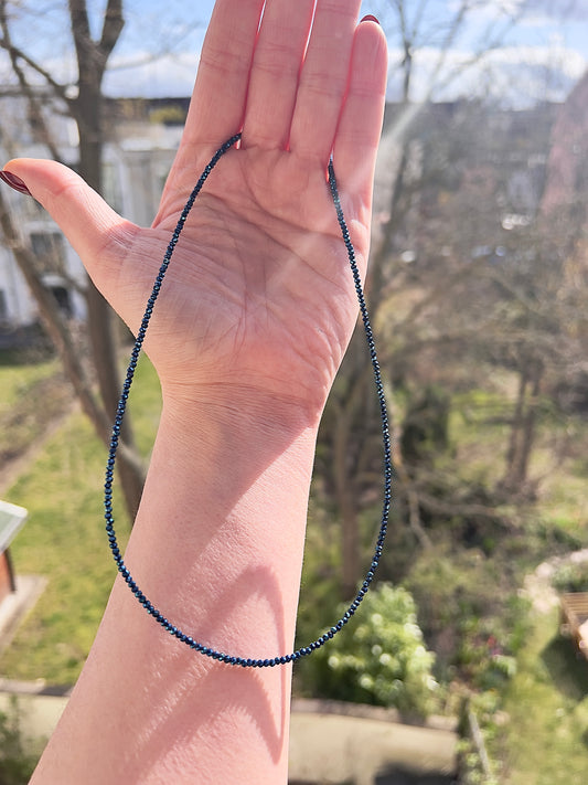 Kette 48 cm – Blauer österreichischer Kristall facettiert 2 mm mit 925 Silber