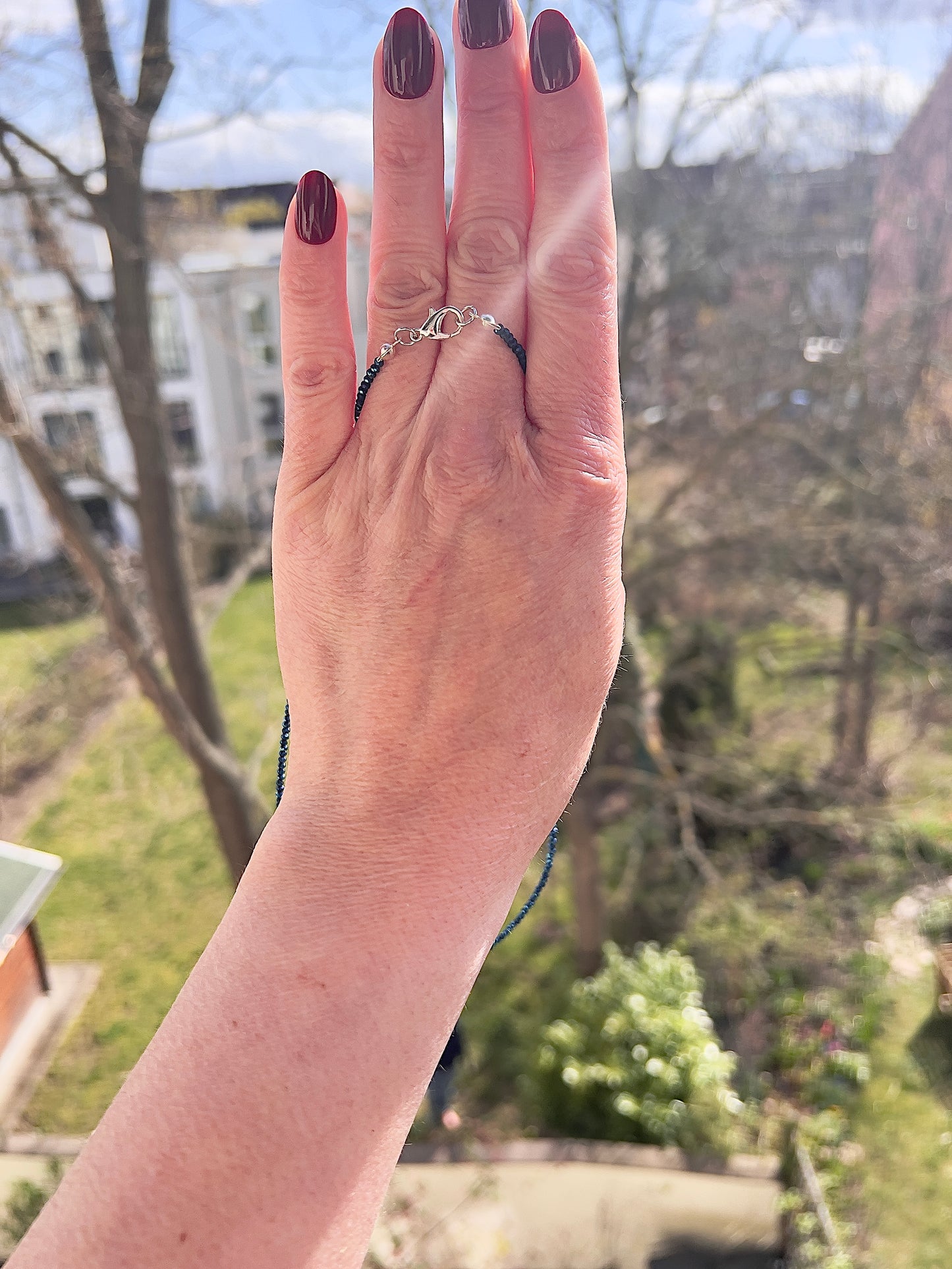Kette 48 cm – Blauer österreichischer Kristall facettiert 2 mm mit 925 Silber