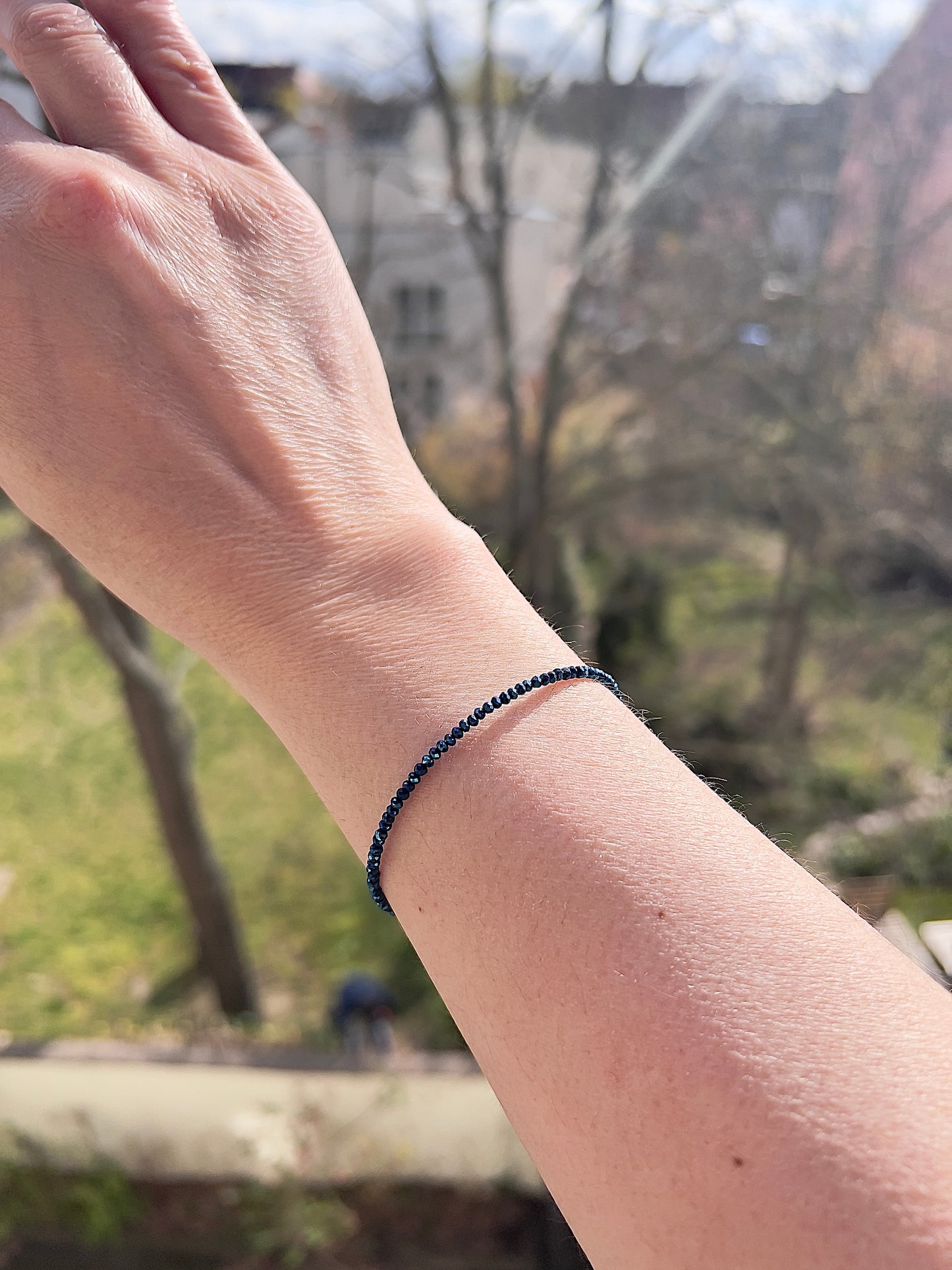 Kristallarmband blau 2 mm – facettierter österreichischer Kristall mit 925 Silber