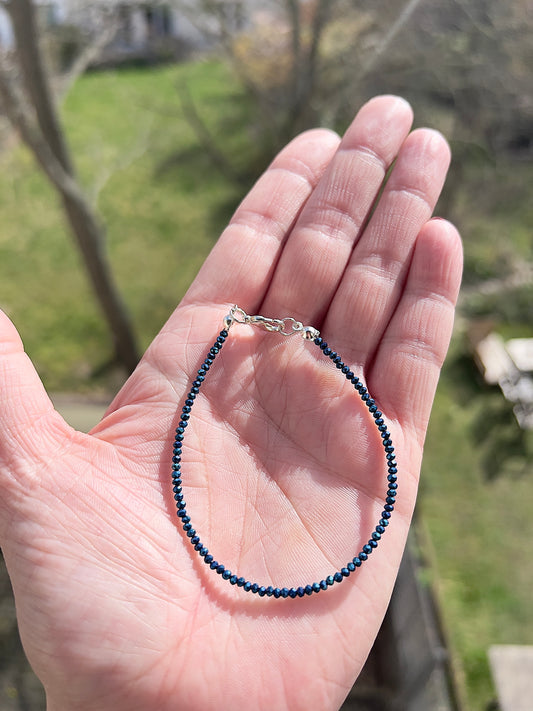 Kristallarmband blau 2 mm – facettierter österreichischer Kristall mit 925 Silber