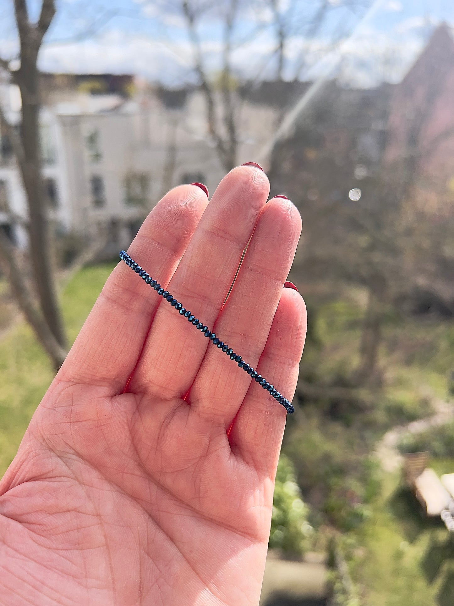 Kristallarmband blau 2 mm – facettierter österreichischer Kristall mit 925 Silber