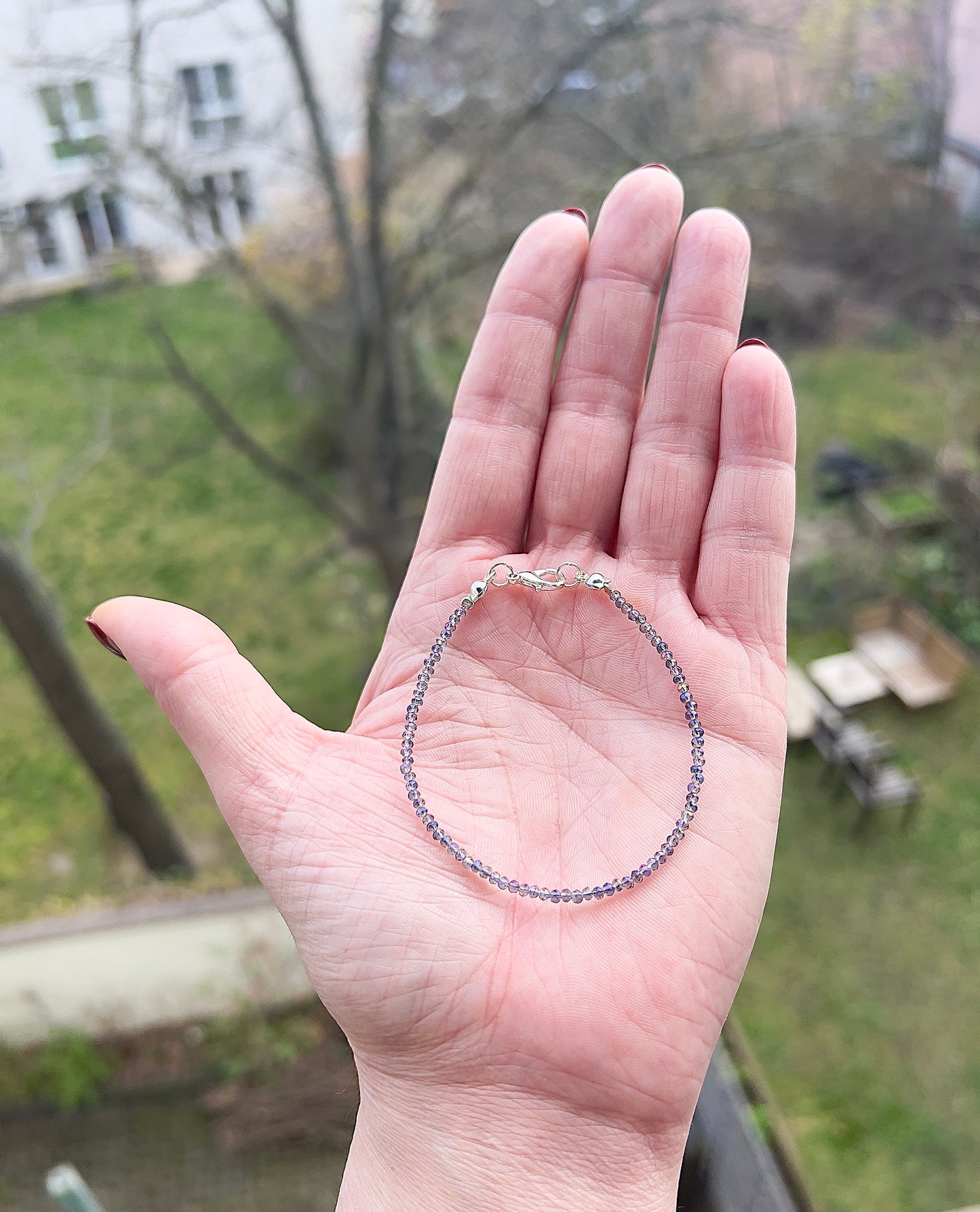 Kristallarmband in Amethystfarbe 2 mm – österreichischer Kristall mit 925er Silberverschluss