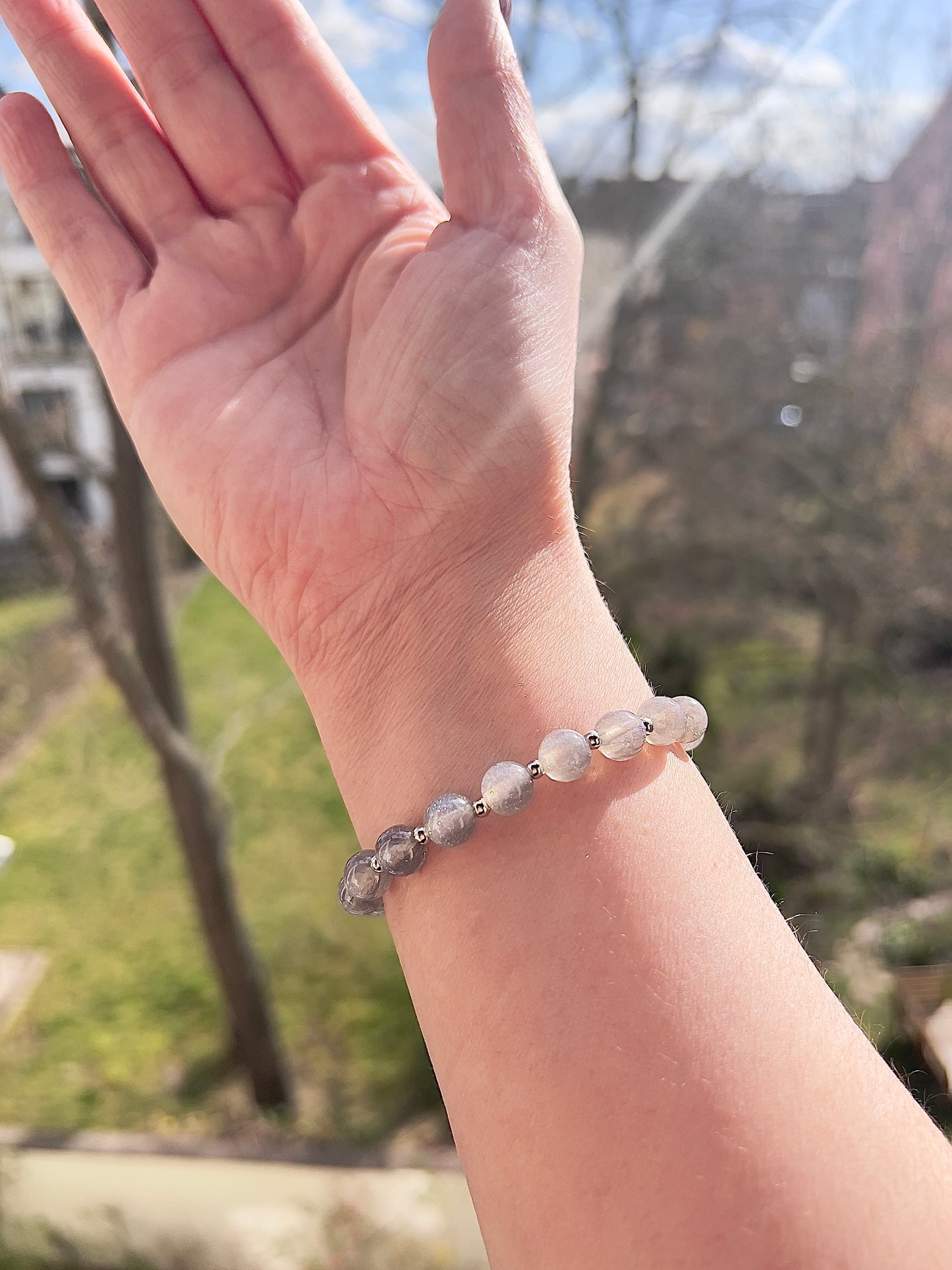 Armband mit Glitzerperlen 8 mm – funkelnd mit 925 Silber