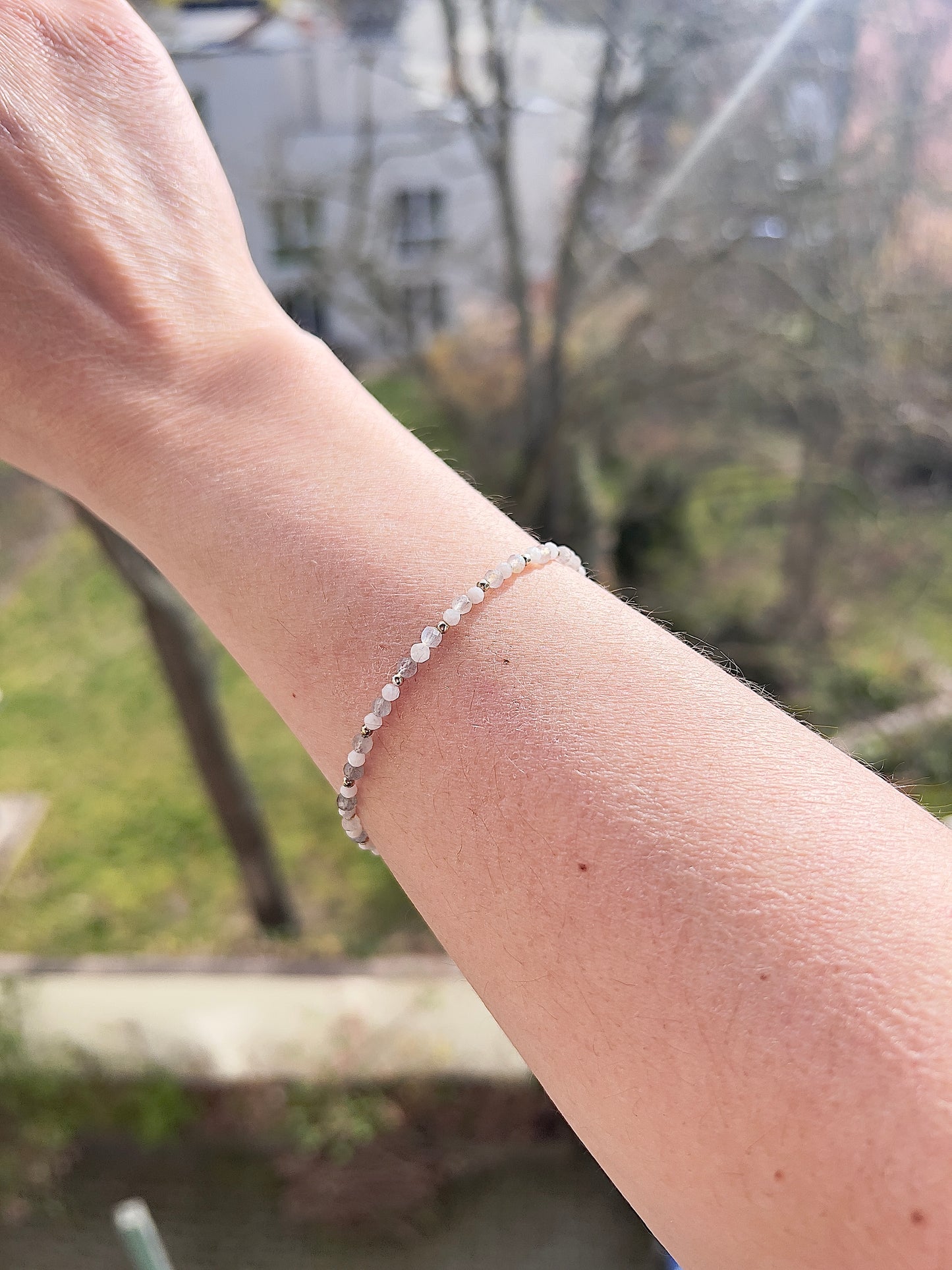 Labradorit & Mondstein Armband 2 mm – facettiert mit 925 Silber