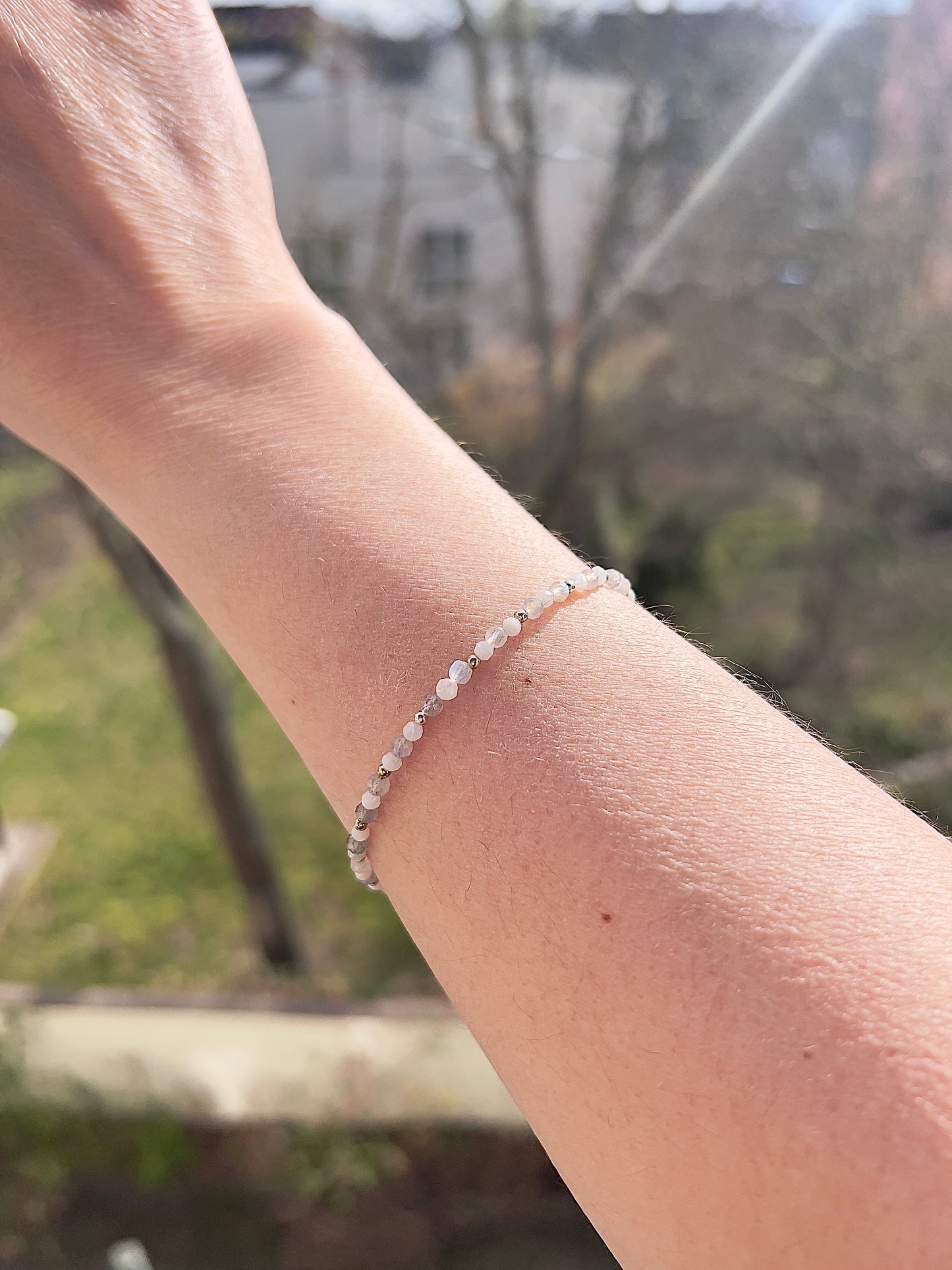 Labradorit & Mondstein Armband 2 mm – facettiert mit 925 Silber