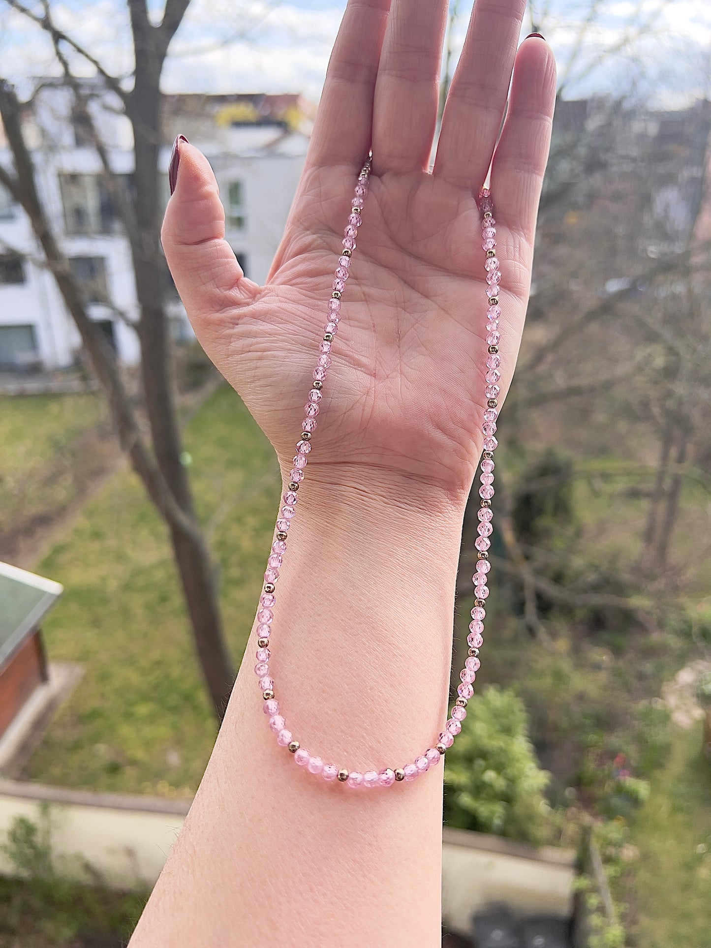 Zirkonia Kette rosa 4 mm – facettiert mit vergoldetem Edelstahl