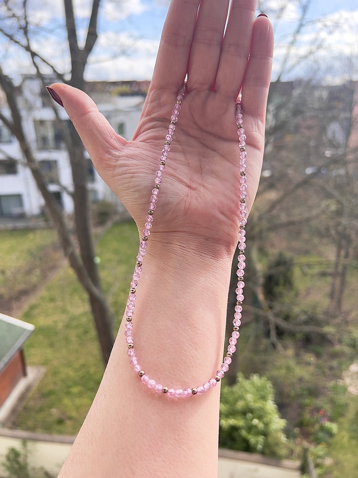 Zirkonia Kette rosa 4 mm – facettiert mit vergoldetem Edelstahl