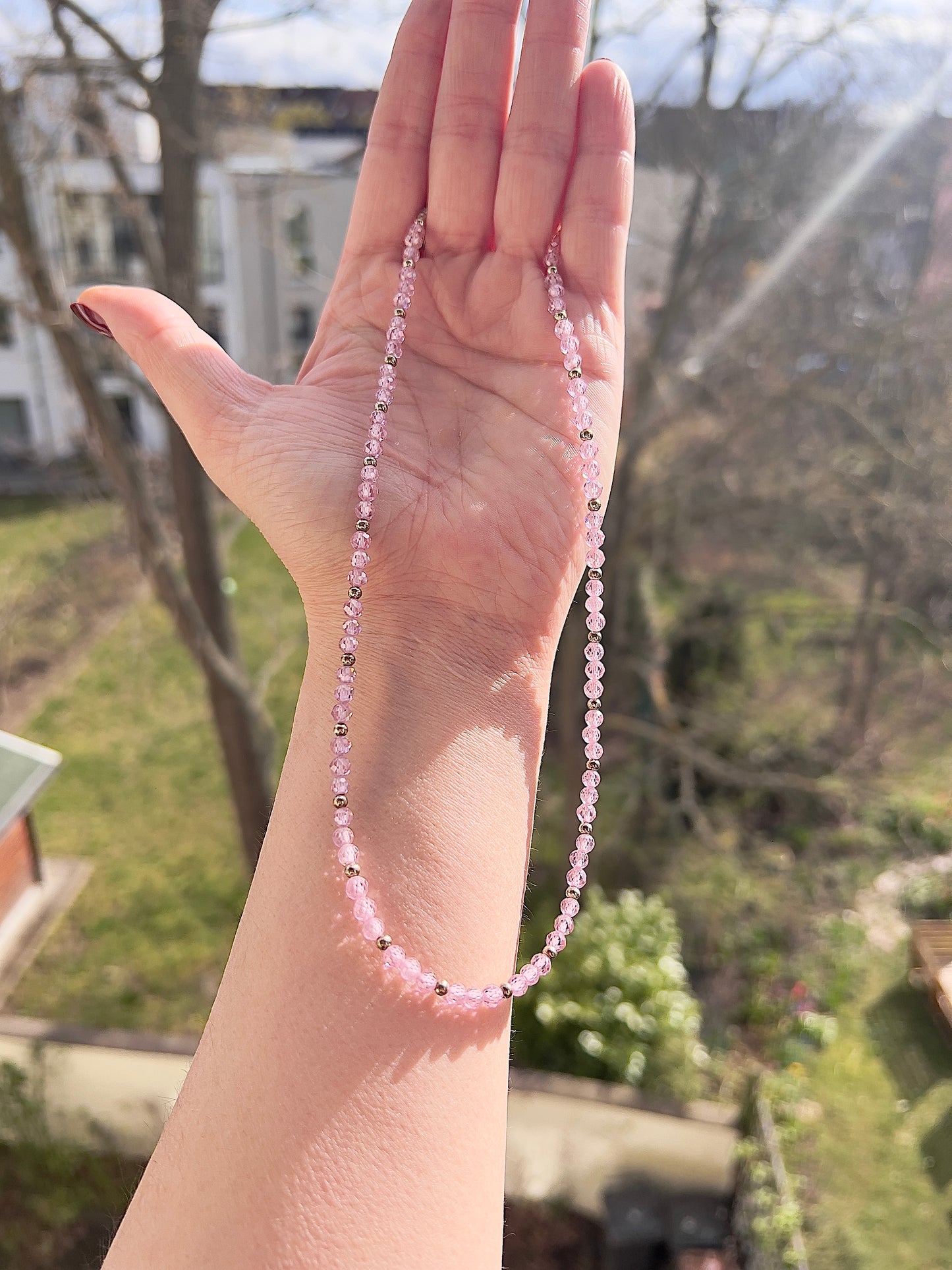 Zirkonia Kette rosa 4 mm – facettiert mit vergoldetem Edelstahl