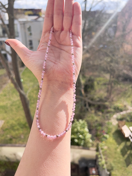 Zirkonia Kette rosa 4 mm – facettiert mit vergoldetem Edelstahl