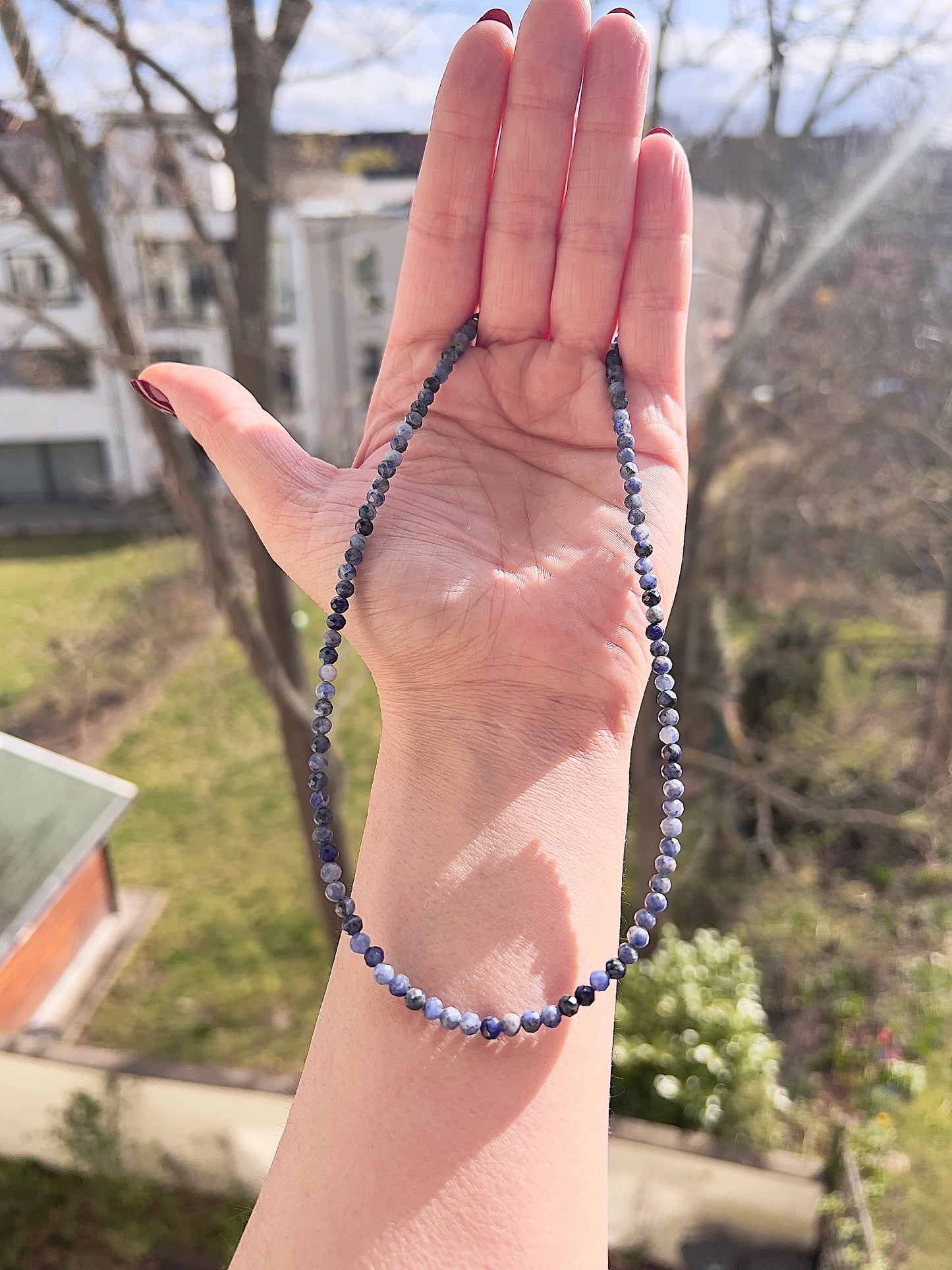 Sodalith Kette 4 mm – facettiert mit 925 Silber