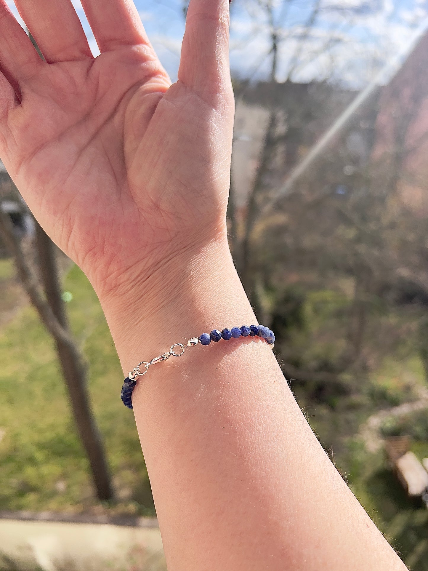 Sodalith Armband facettiert 4mm - mit Perlen & 925 Silber