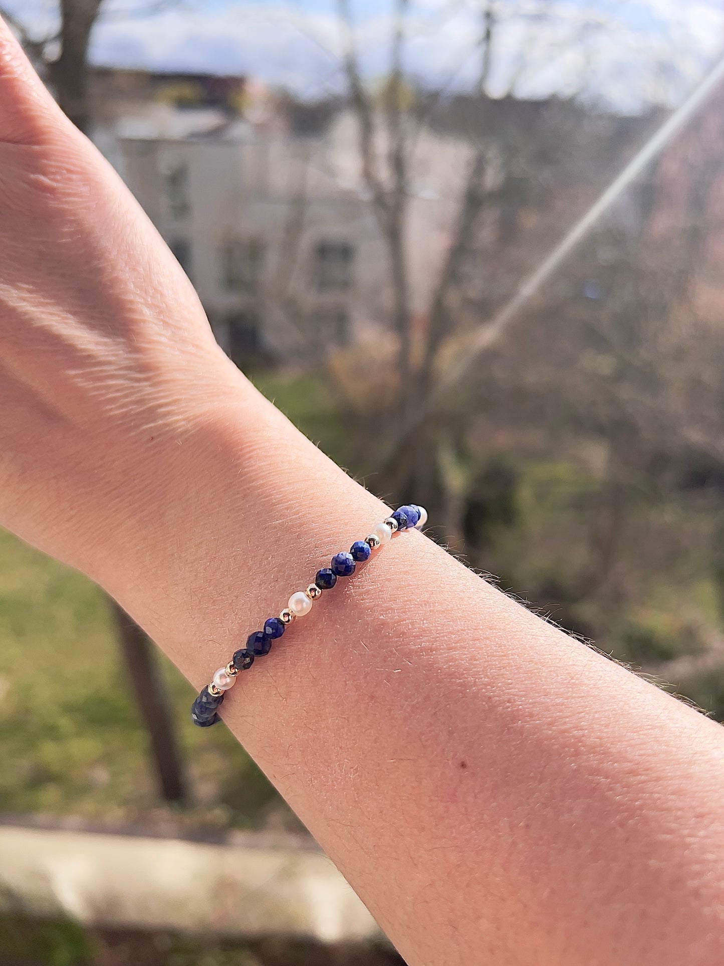 Sodalith Armband facettiert 4mm - mit Perlen & 925 Silber