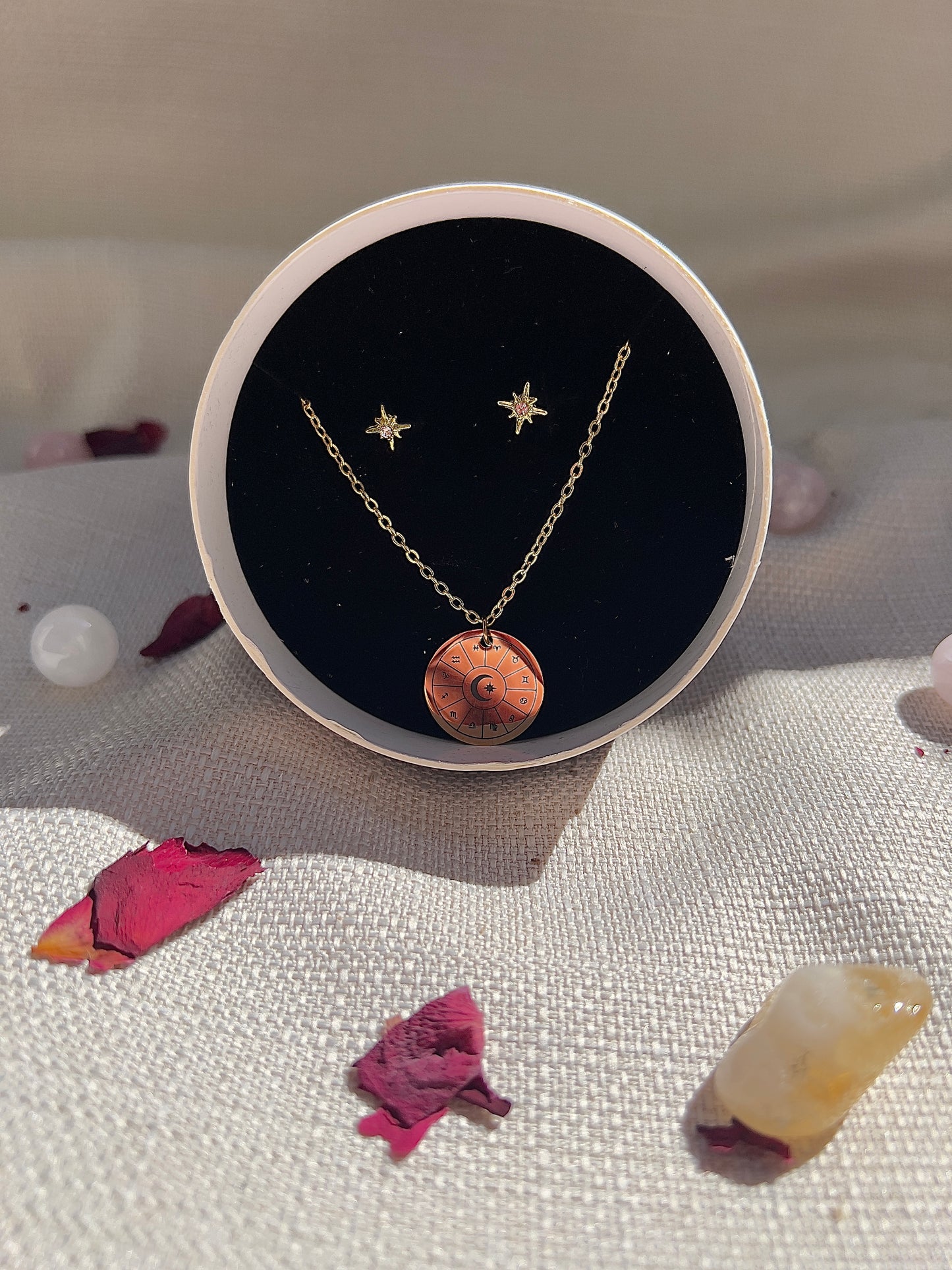 Astrologie-Rad - Ohrring- und Halsketten-Set – Sternenschmuck aus Edelstahl