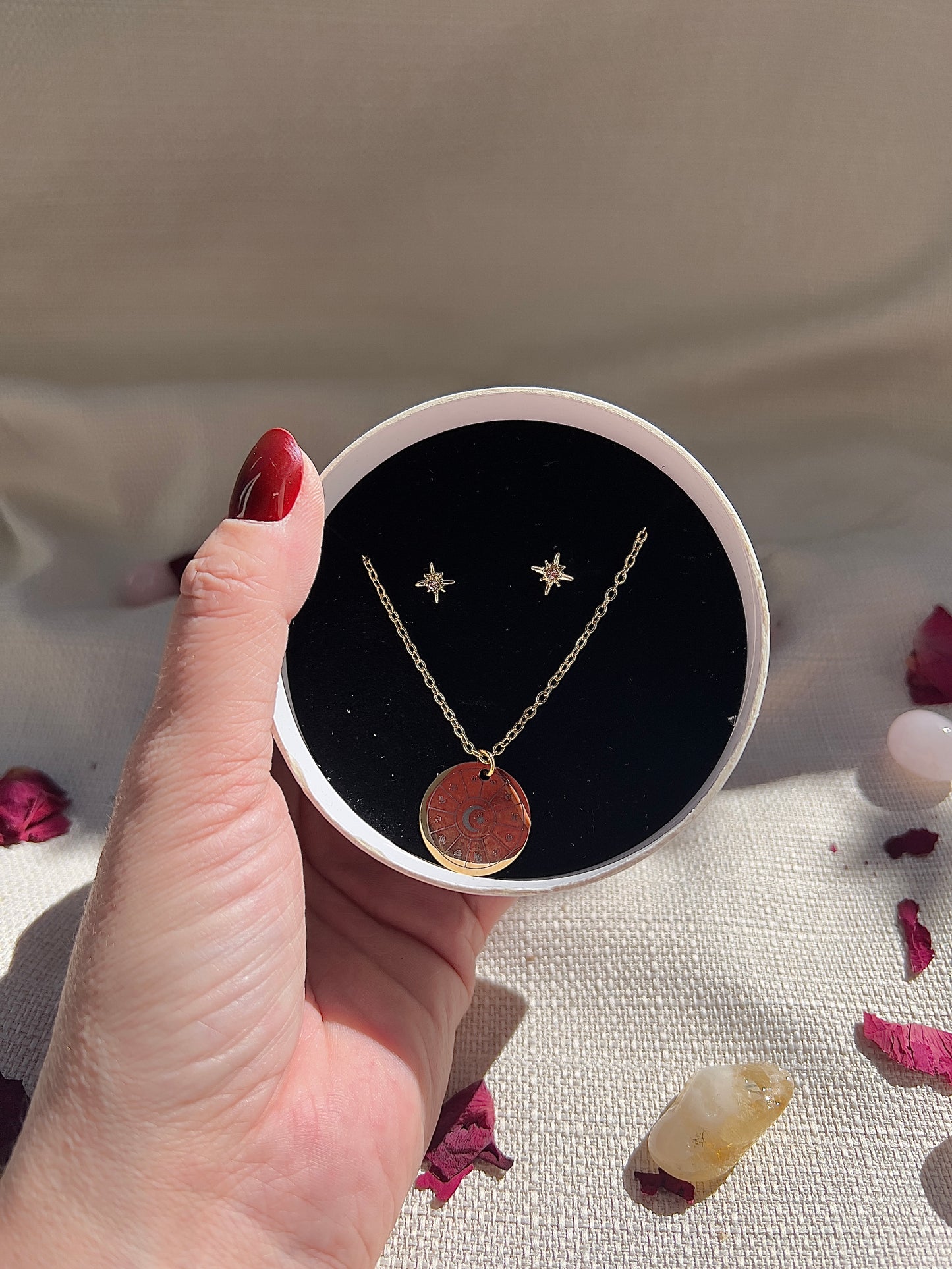 Astrologie-Rad - Ohrring- und Halsketten-Set – Sternenschmuck aus Edelstahl