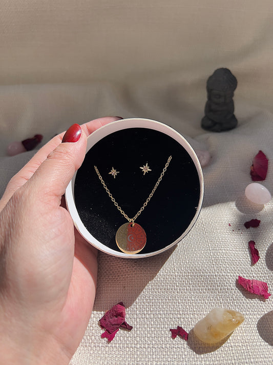 Astrologie-Rad - Ohrring- und Halsketten-Set – Sternenschmuck aus Edelstahl