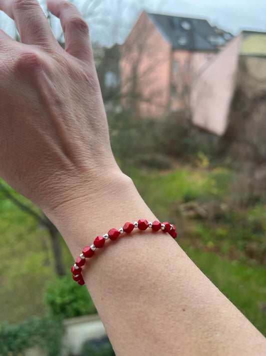 Red Spirit - Korallenarmband mit 925 Silber ( 18 cm) , Schutz & Energie in Balance