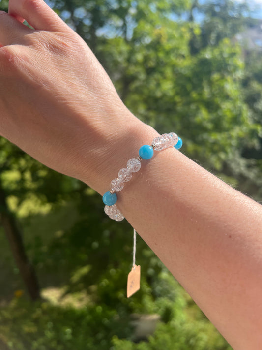 Larimar Armband - 8mm echte Edelsteine aus der Dominikanischen Republik / Handgefertigte mit Herz