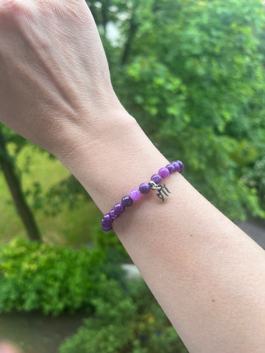 Sternzeichen Armband Jungfrau - Amethyst & Edelstahl Charm Silber ( 6mm )