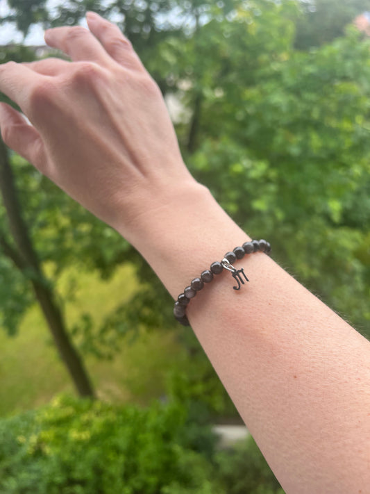 Sternzeichen Armband Skorpion - Edelsteinperlen Obisidian & Edelstahl Charm Silber ( 6mm)
