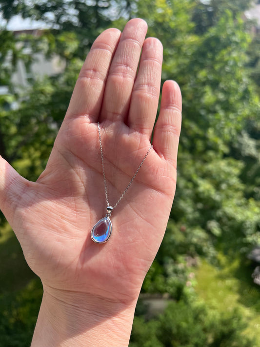 Aurora - Glas Kette - Tropfenform / 925 Silber / Licht & Intuition