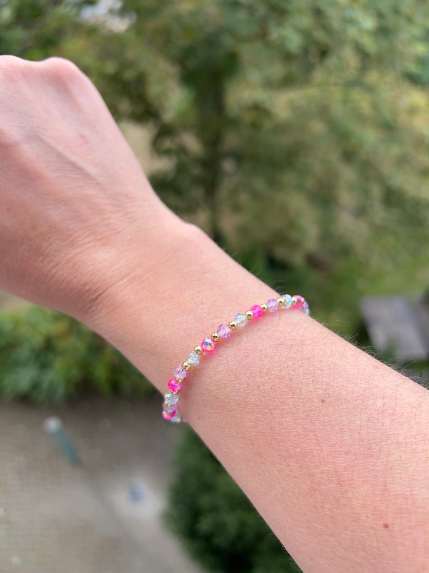 ✨ Armband „Kristallharmonie“ – Facettierte österreichische Kristalle in Pink, Lavendel & Mint (4 mm) ✨