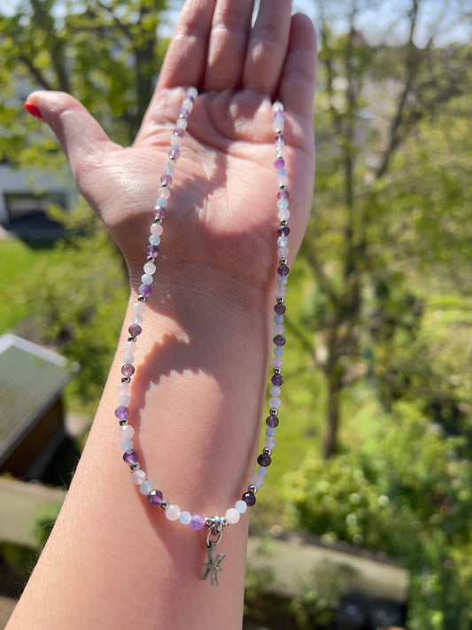 Sternzeichen Kette Fische – Amethyst, Aquamarin & Mondstein 4 mm facettiert | 45 cm Edelstahl