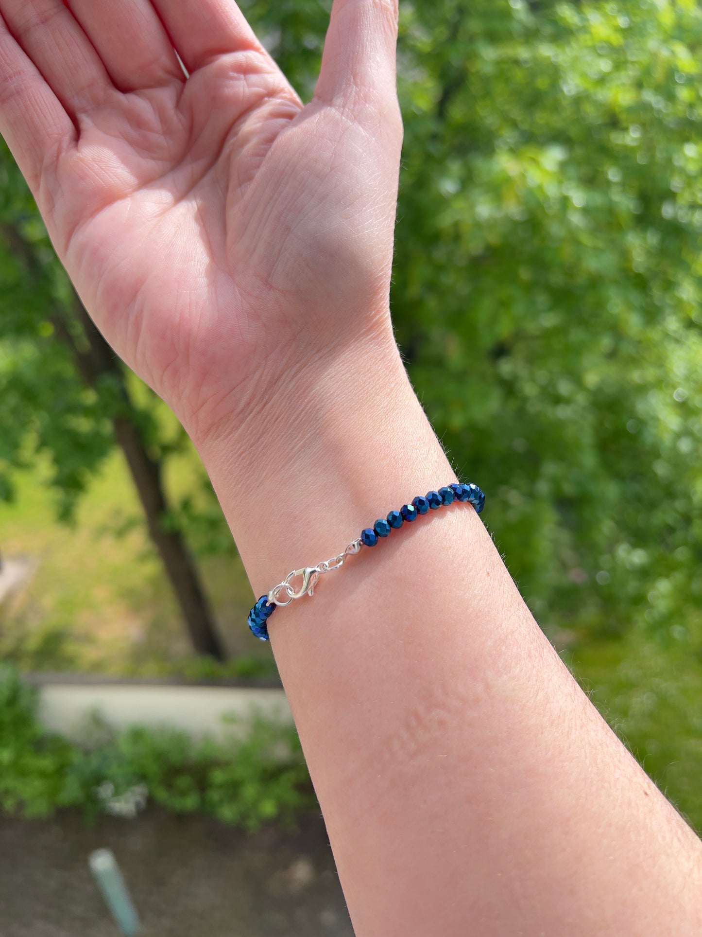 Facettiertes Kristallarmband Blau – 4 mm | österreichischer Kristall | 925 Silber