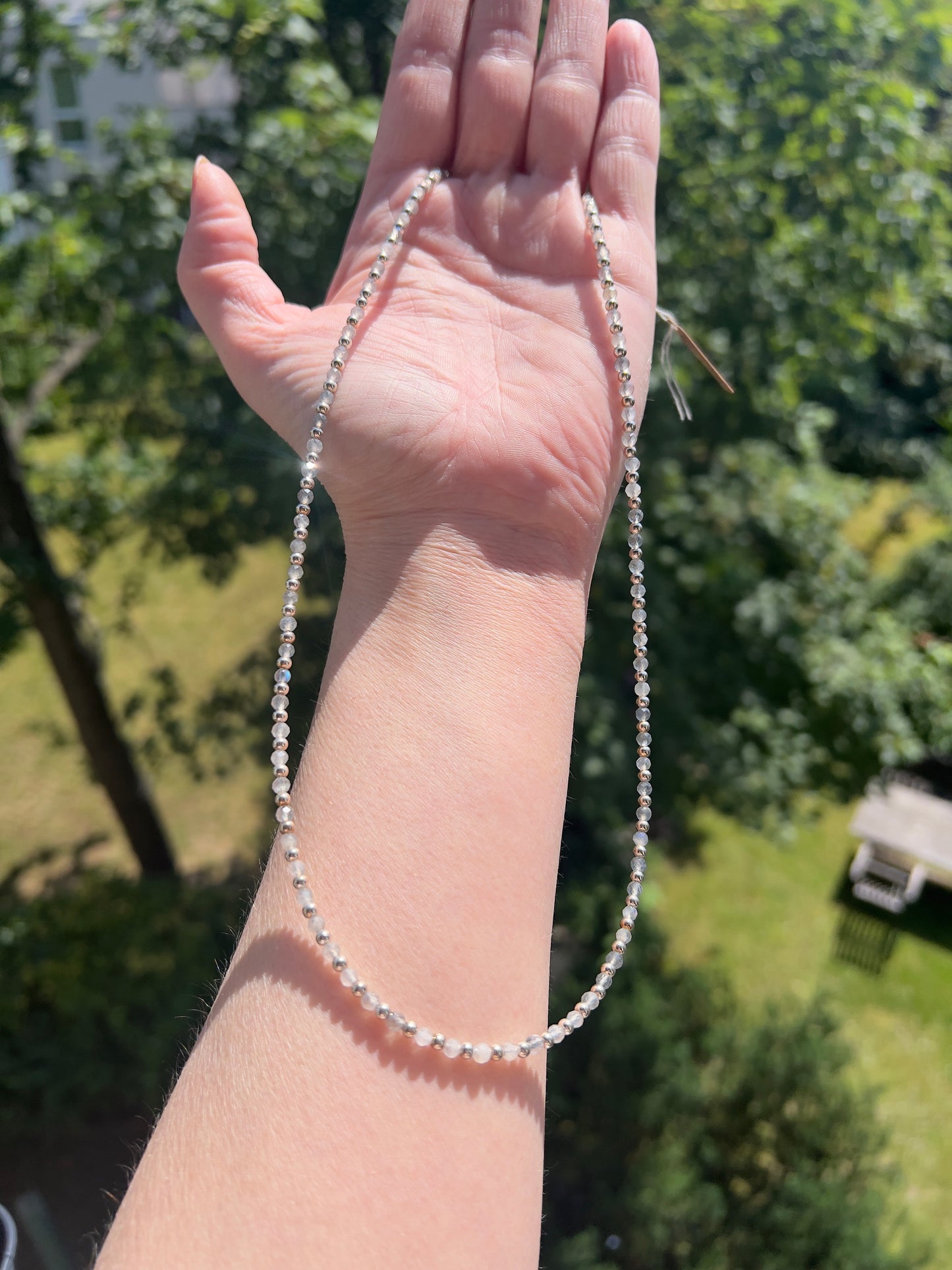 Mondflimmern - Zarte Labradorit - Kette facettiert - 3mm - 925 Silber - 50-55cm