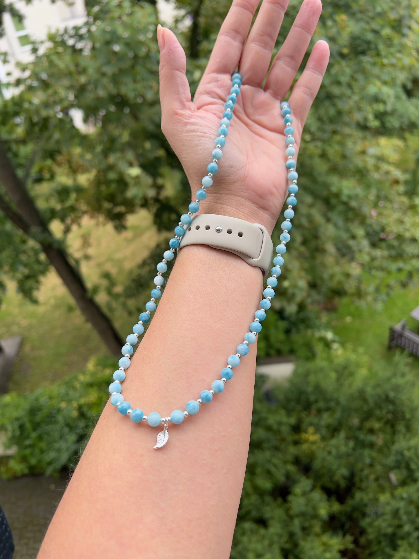 Larimar - Halskette - Federleicht - mit 925 Silber & Engelsflügel