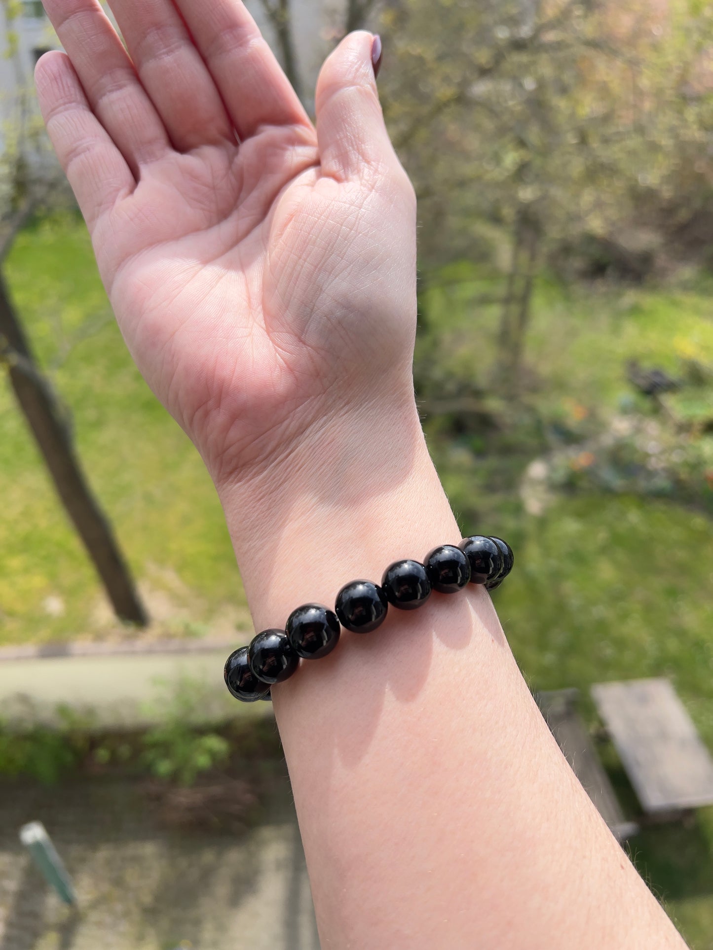 Statement Armband Turmalin & Tigerauge 12 mm / 8 mm – mit Buddha-Elementen, elastisch