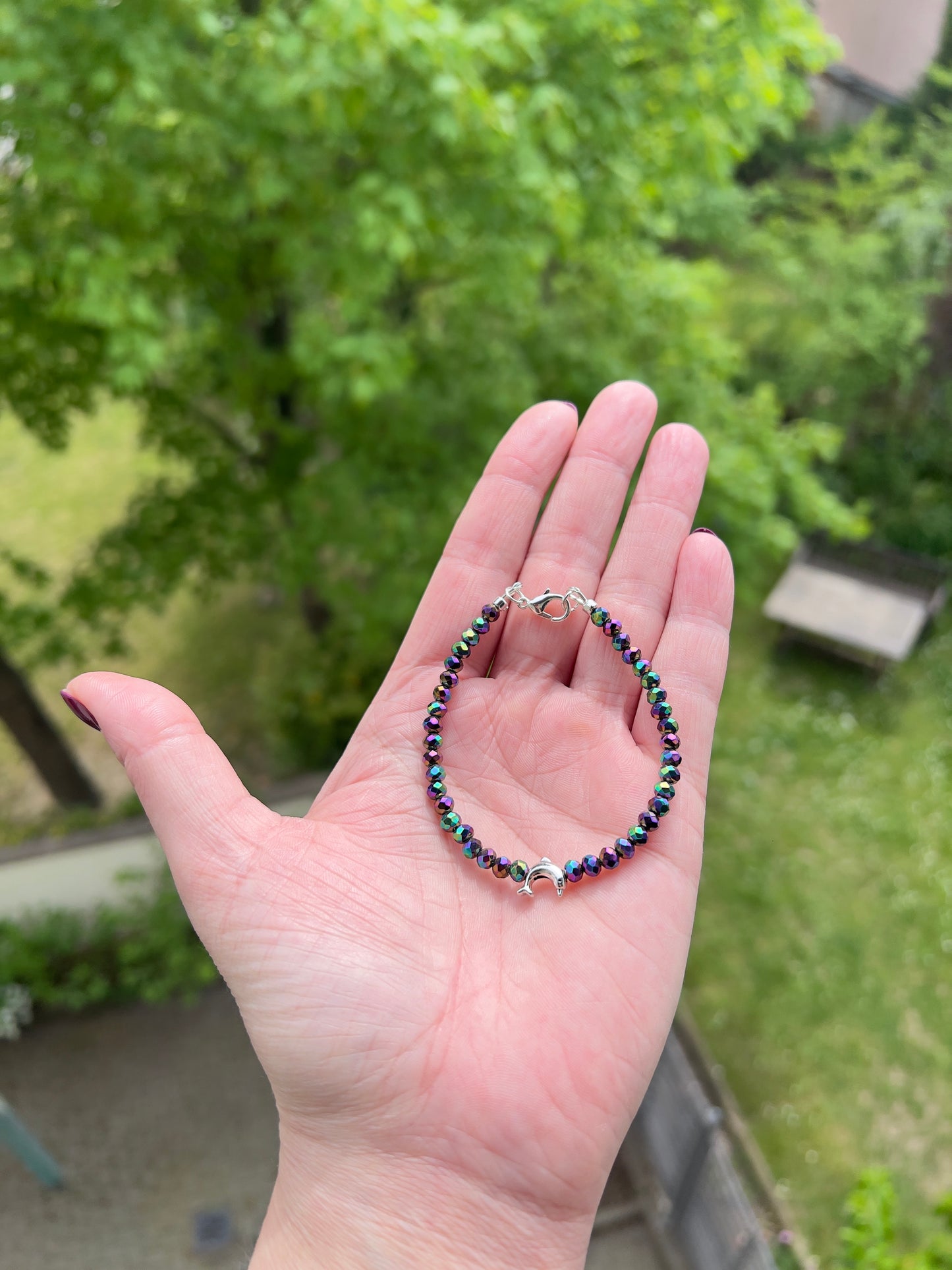 Facettiertes Kristallarmband Multicolor – 4 mm | österreichischer Kristall | Delfin Anhänger | 925 Silber