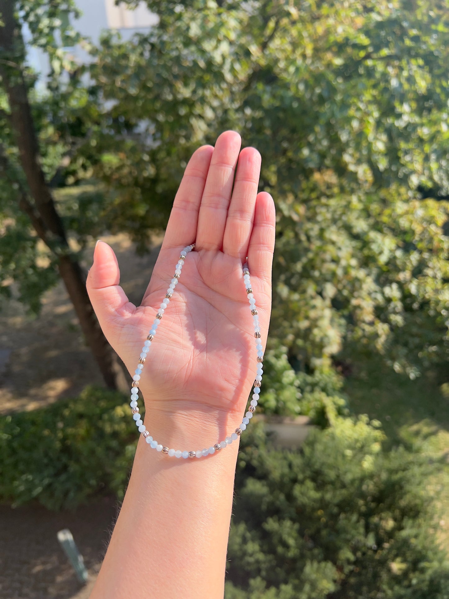 Klarheit & innere Ruhe – Choker-Kette mit Aquamarin (4 mm) & 925er Silber
