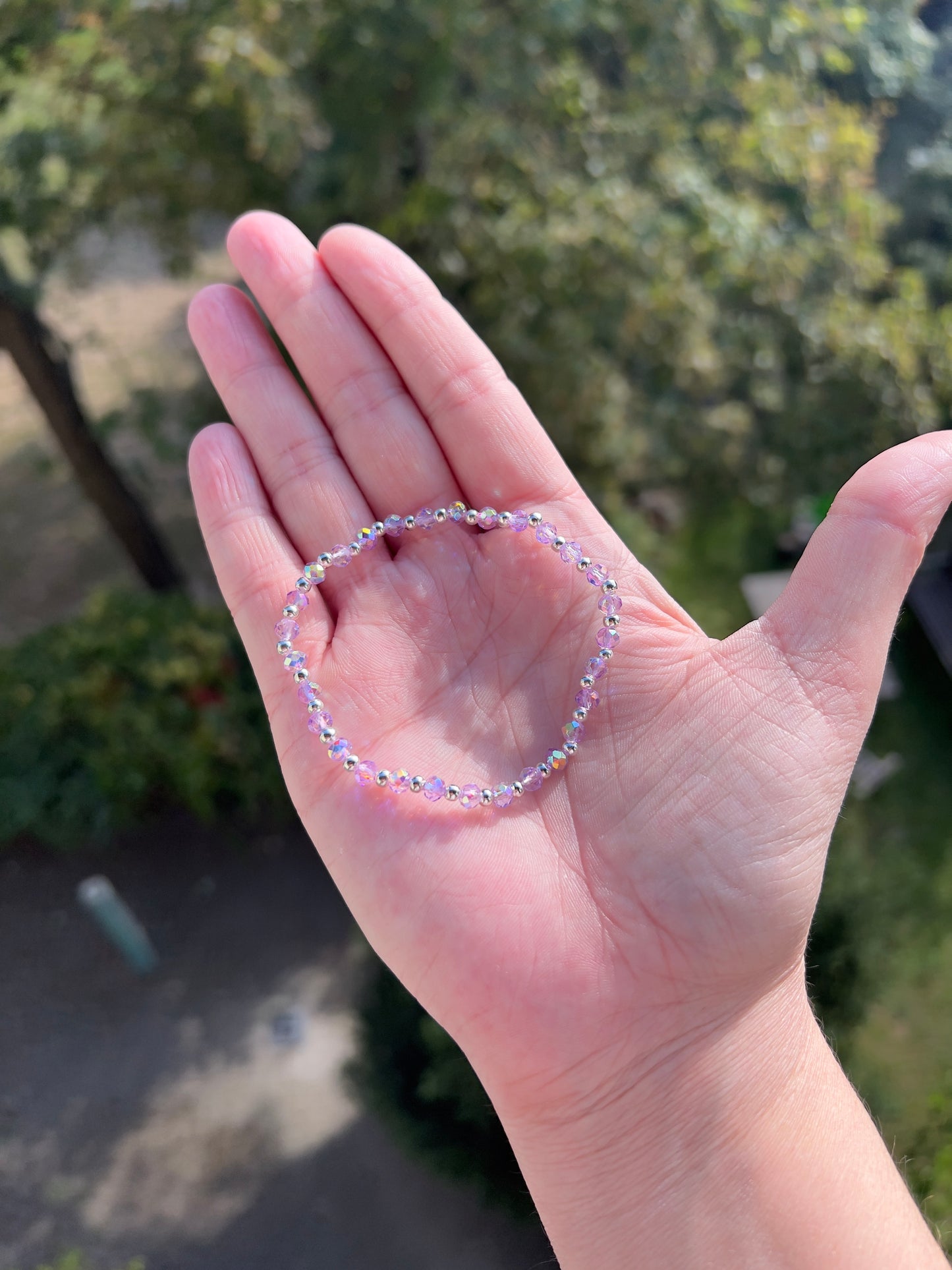 Armband aus facettiertem österreichischem Kristall in Lavendel – 4 mm, wahlweise pur, mit 925er Silber oder vergoldetem Edelstahl
