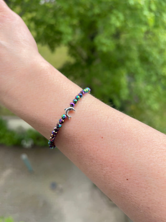 Facettiertes Kristallarmband Multicolor – 4 mm | österreichischer Kristall | Delfin Anhänger | 925 Silber