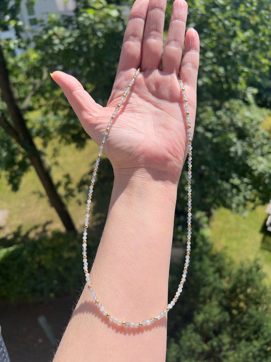 Goldene Aura - Labradorit - Kette facettiert - 3mm - Edelstahl vergoldet - 50 cm- 54cm