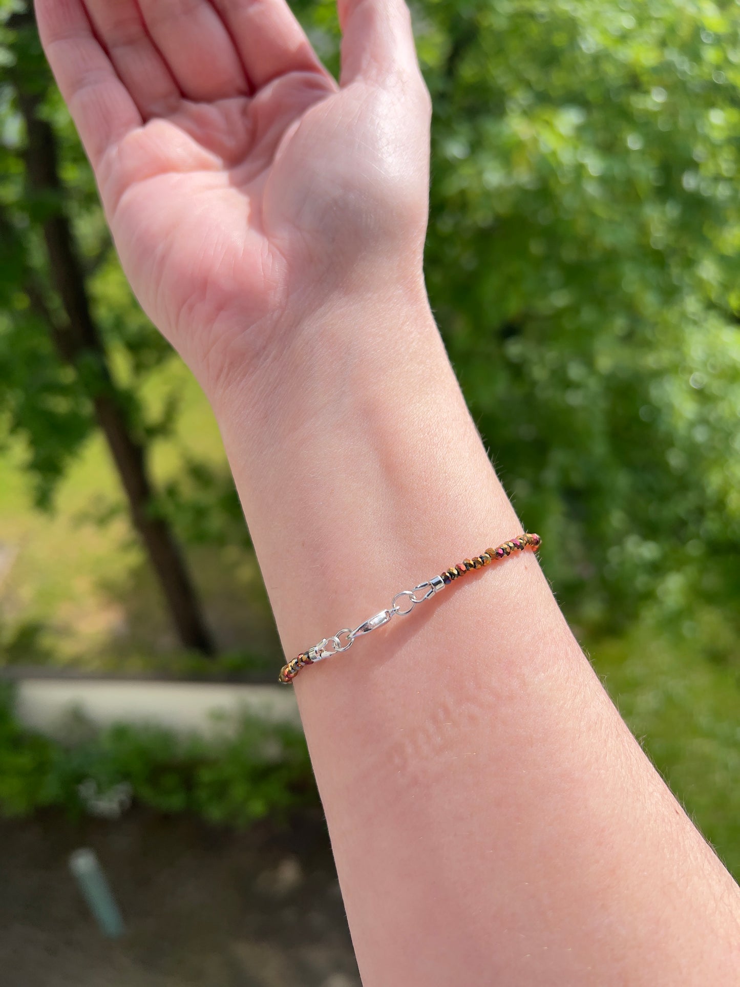 Filigranes Kristallarmband Rosé & Bronze – 2 mm | österreichischer Kristall | 925 Silber