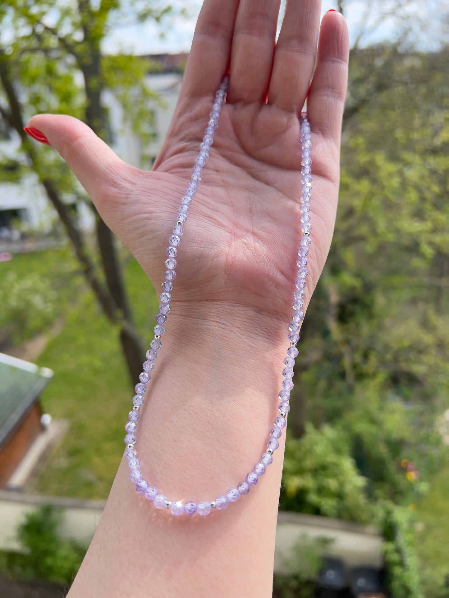 Facettierte Zirkonia Kette in Lila 4 mm | 925er Silber | 43 cm