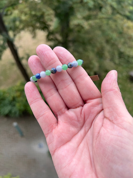 Armband „Ausdruck & Sprache“ – Grüner Aventurin, Blauer Chalcedon & Lapislazuli (6 mm)