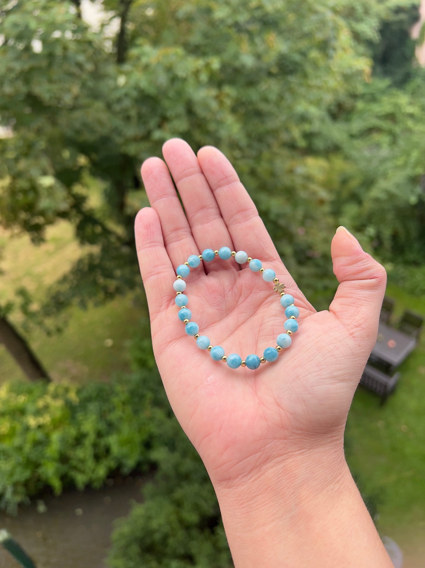 Armband Larimar - Kleeblatt der Meereskraft