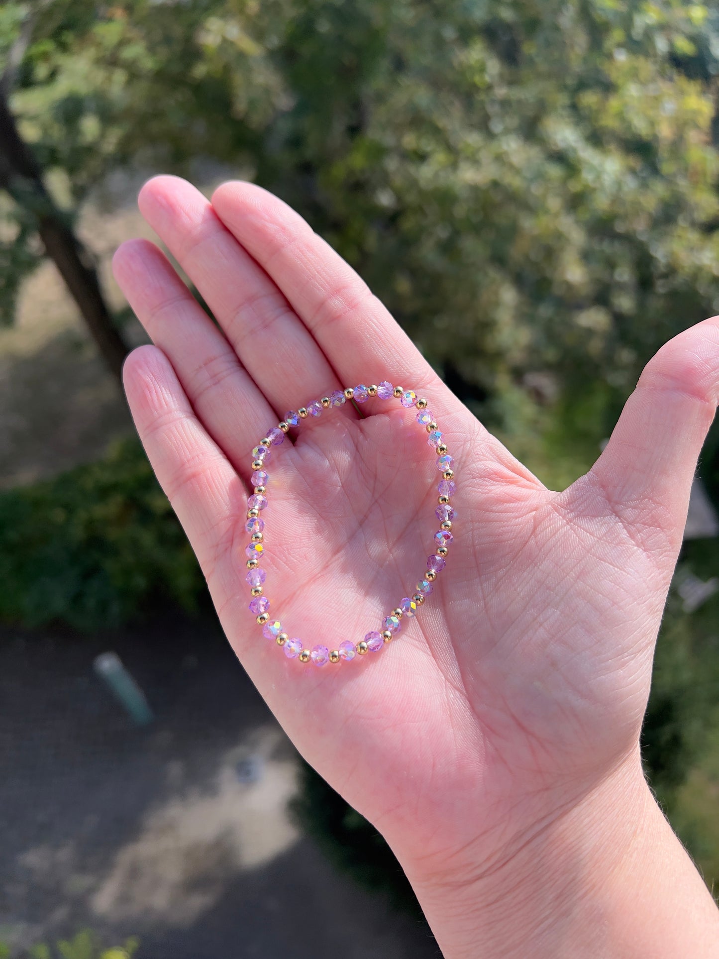 Armband aus facettiertem österreichischem Kristall in Lavendel – 4 mm, wahlweise pur, mit 925er Silber oder vergoldetem Edelstahl