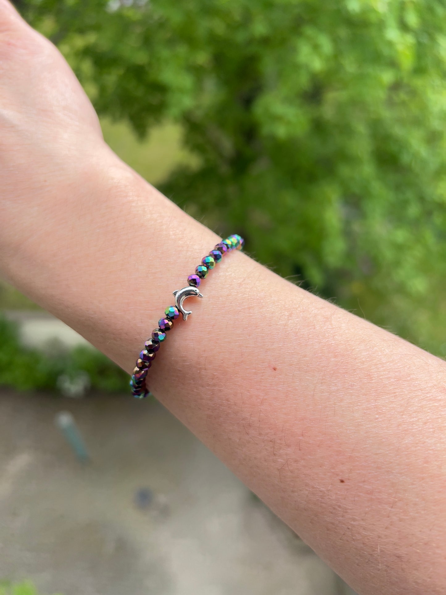 Facettiertes Kristallarmband Multicolor – 4 mm | österreichischer Kristall | Delfin Anhänger | 925 Silber