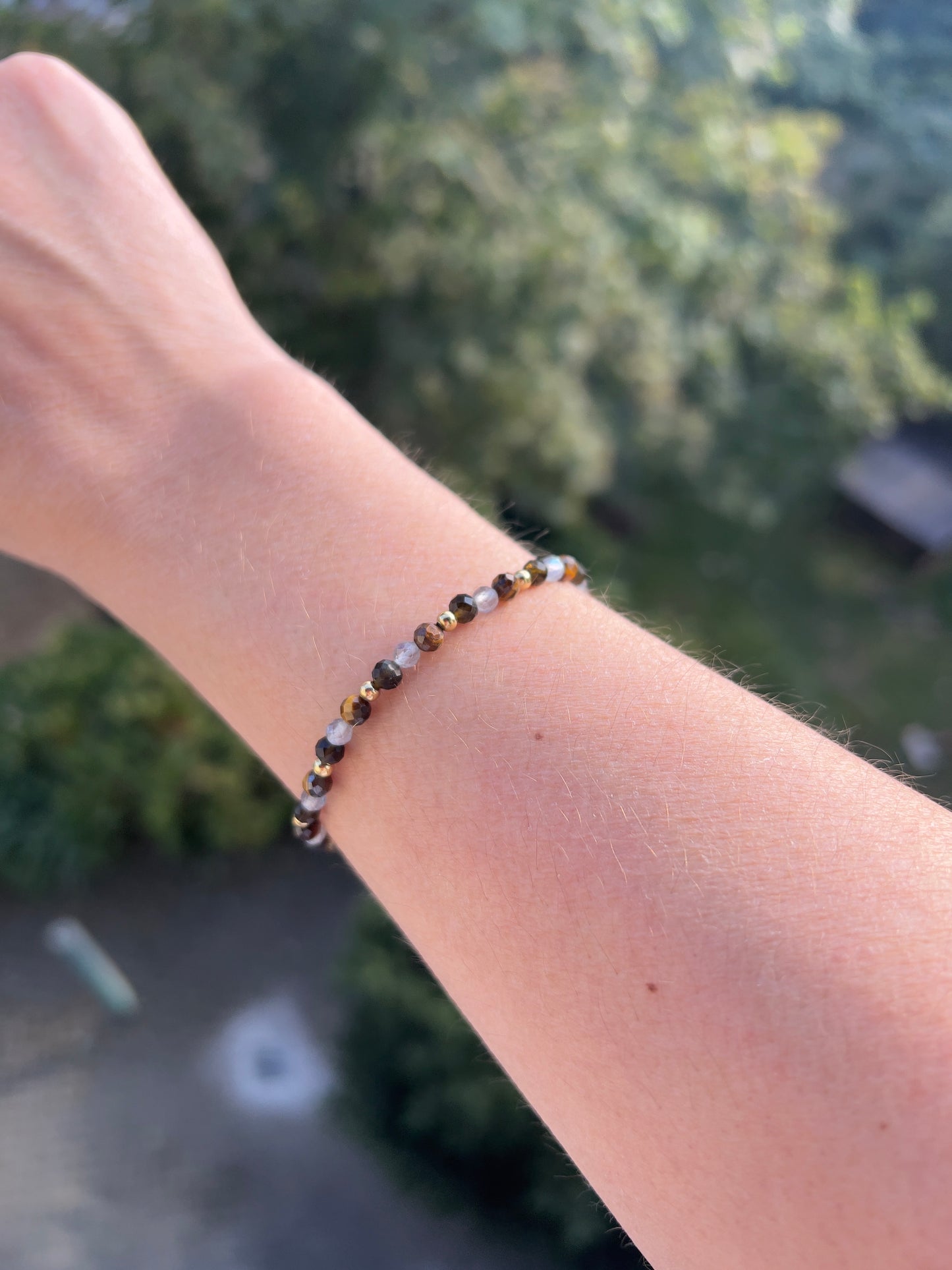 Armband Innere Stärke & Schutzkraft | Obsidian Golden Flash · Labradorit · Tigerauge · Edelstahl vergoldet