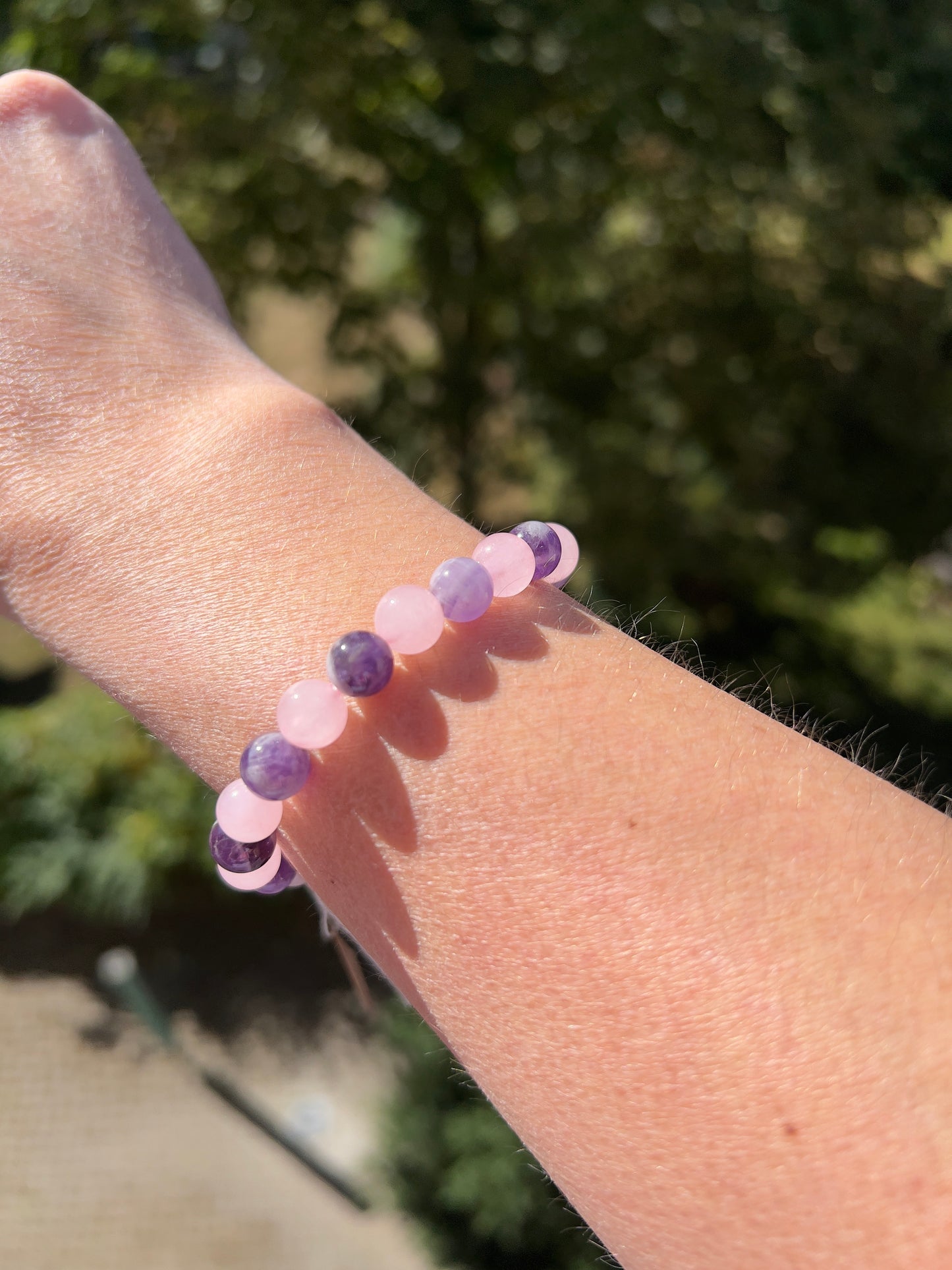 Armband – Rosenquarz & Dream Amethyst 8 mm (Selbstliebe, Ruhe & Balance, handgefertigt, elastisch)