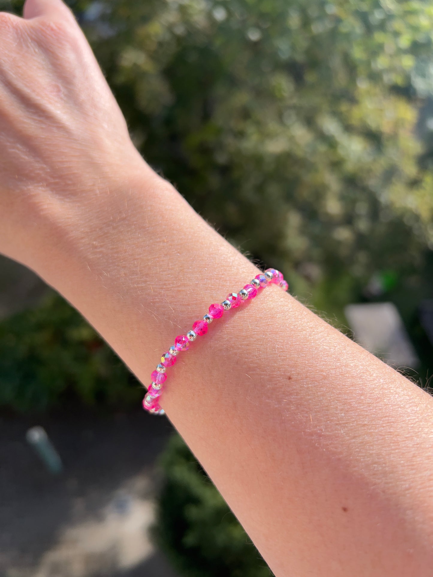 Armband aus facettiertem österreichischem Kristall in Pink – 4 mm, wahlweise pur, mit 925er Silber oder vergoldetem Edelstahl