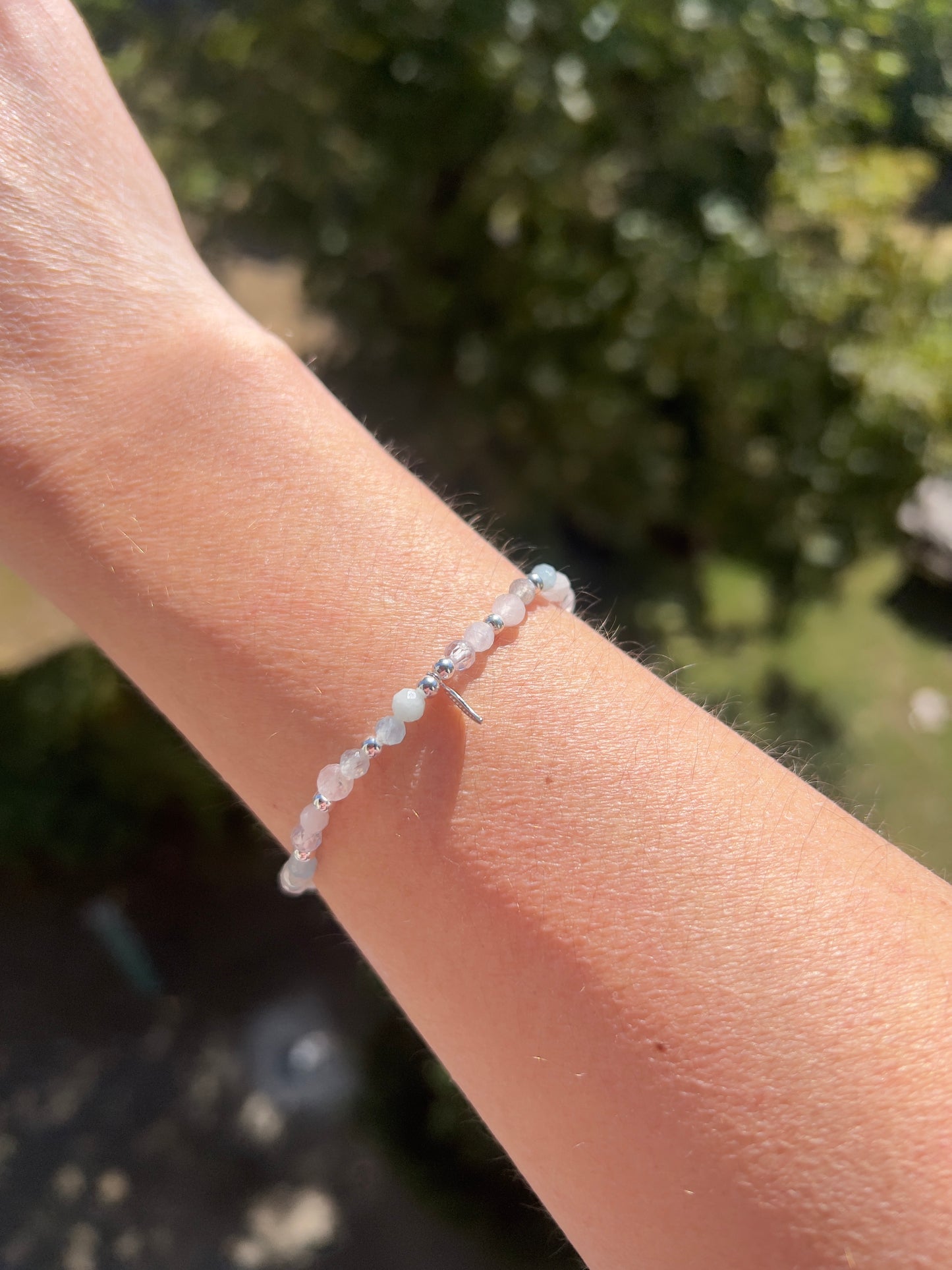 Engelslicht Armband – 4 mm facettiert | Aquamarin, Morganit, Labradorit, Rosenquarz, Mondstein, Zirkonia & 925er Silber