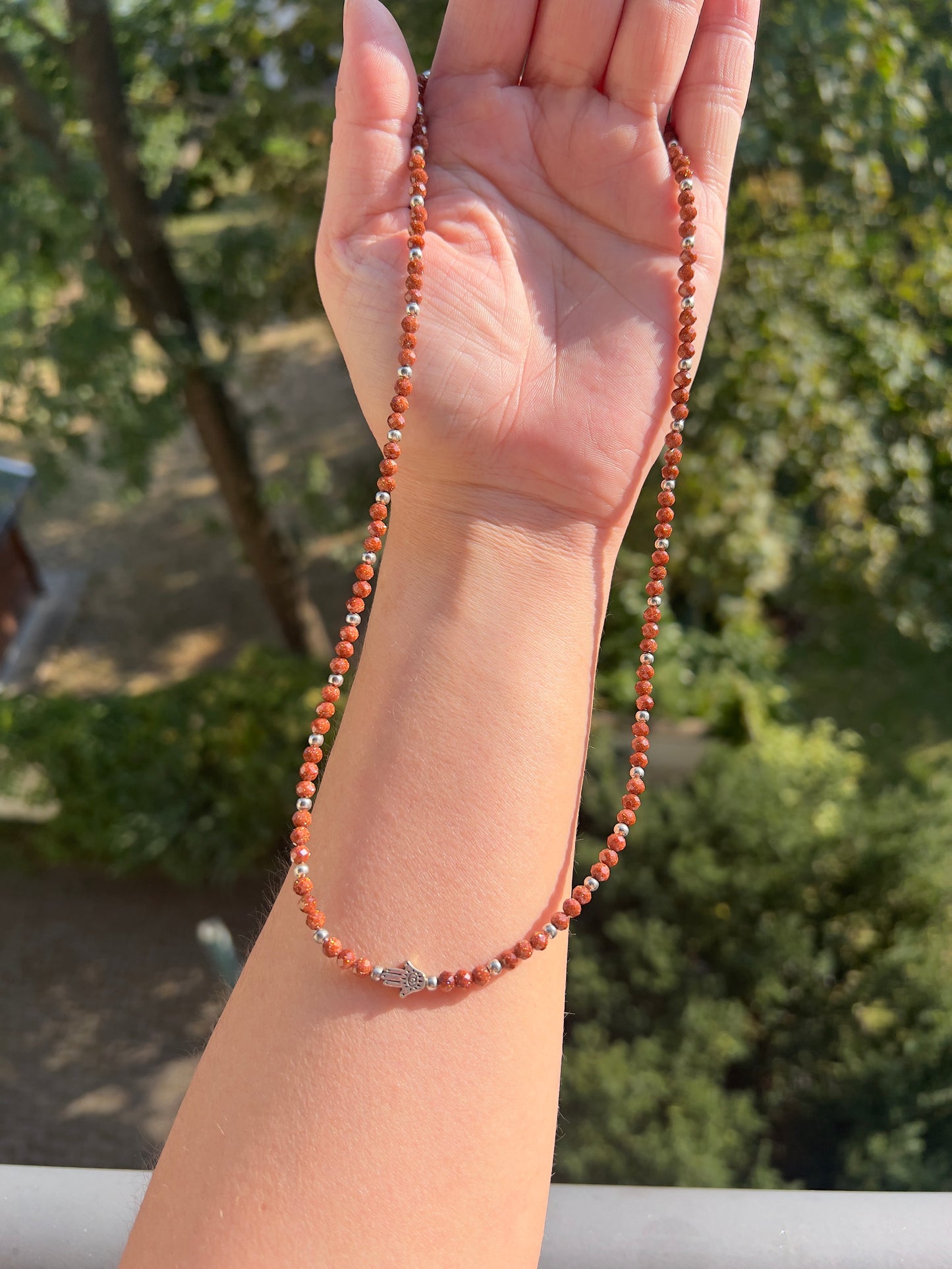 Schutz & Harmonie – Kette mit Golden Healer (4 mm) & Hamsa Hand (50–55 cm)