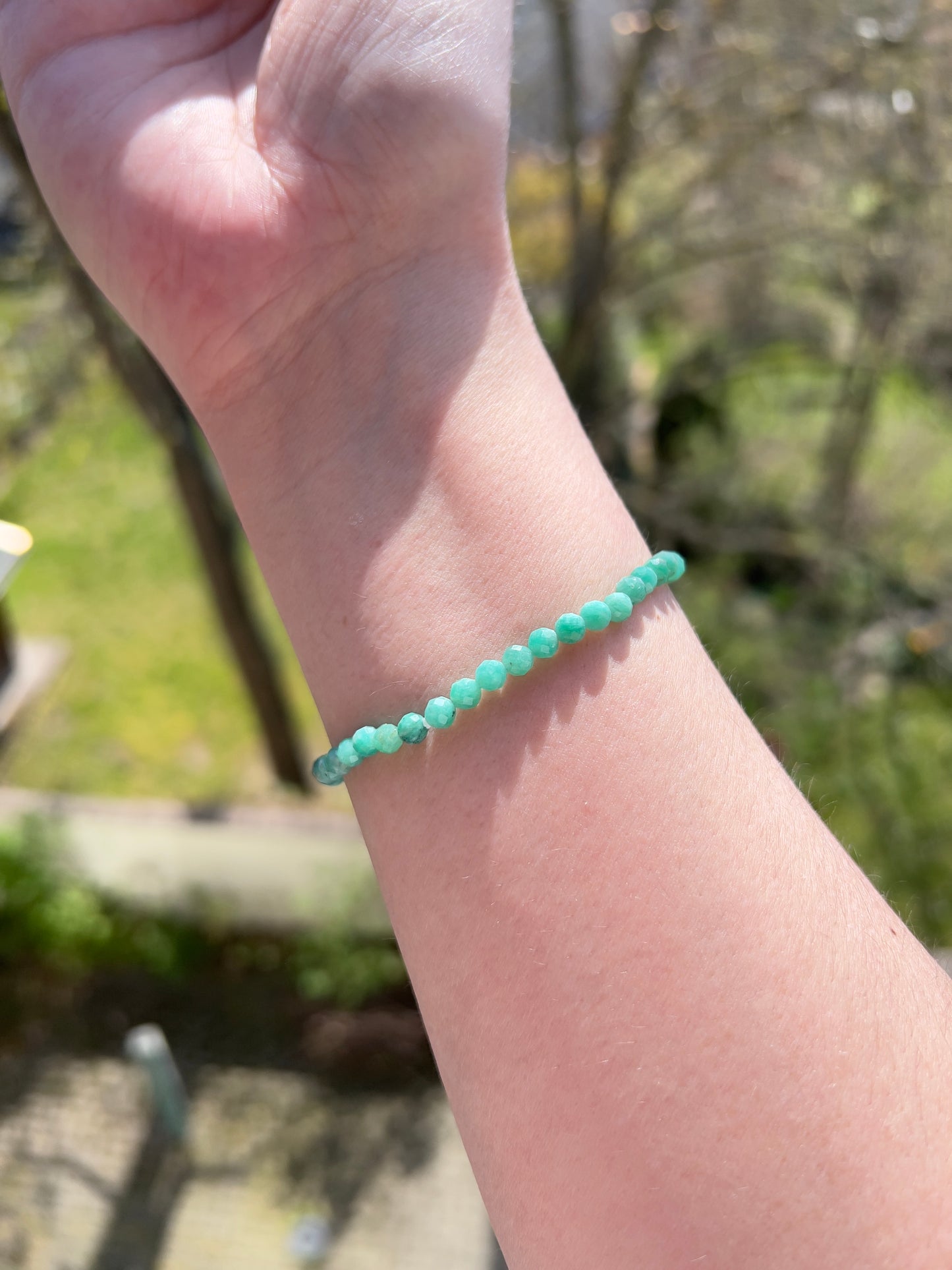Facettiertes Amazonit Armband 4 mm – Edelsteinarmband, elastisch