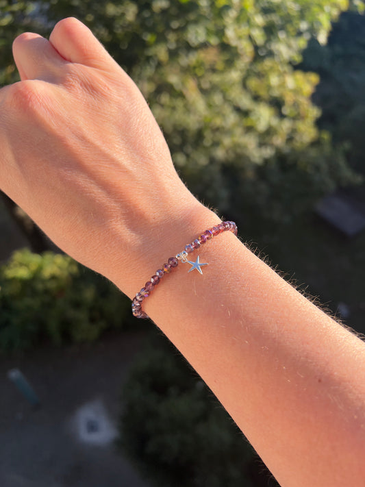 Armband aus facettiertem Amethyst (4 mm) mit 925er Silber-Seestern – Harmonie & Intuition
