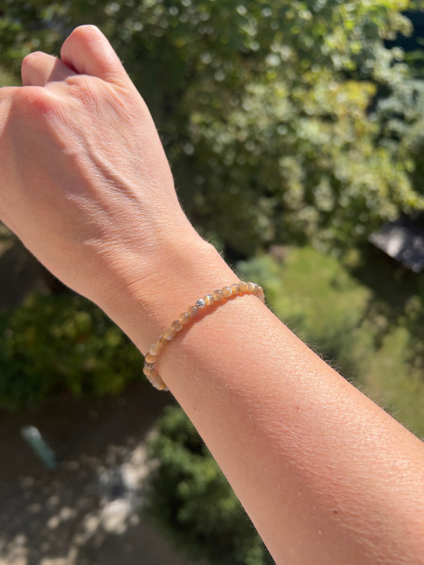 🌑✨ Armband Schwarzer Mondstein AAA – 4 mm Perlen mit 925er Silberperle