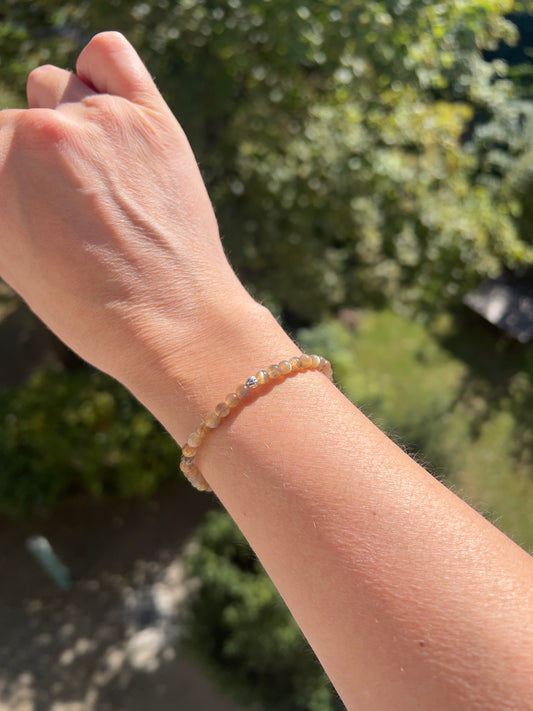 🌑✨ Armband Schwarzer Mondstein AAA – 4 mm Perlen mit 925er Silberperle